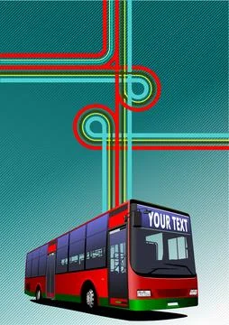 Red city bus on junction background. Stock Illustration