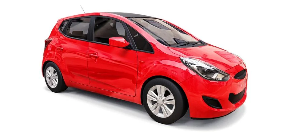 Red city car with blank surface for your creative design. 3D rendering. Illustrazione stock