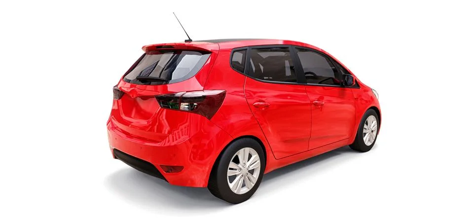 Red city car with blank surface for your creative design. 3D rendering. Illustrazione stock
