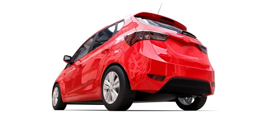 Red city car with blank surface for your creative design. 3D rendering. 스톡 일러스트