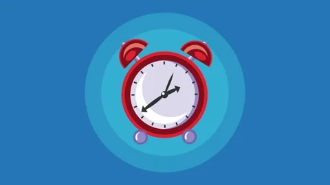 Red classic alarm clock animation with spinning hands over blue background. Stock Footage 334162007