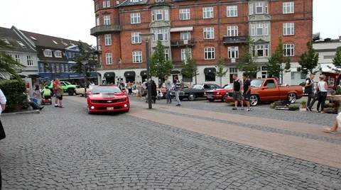 Red Classic american car coming towards the camera Stock Footage 40724924