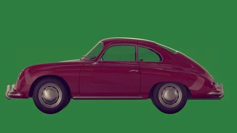 A red classic car on green screen and animated chromakey background Video stock 335977742