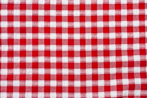 Red classic checkered tablecloth , background with copy space Stock Photos