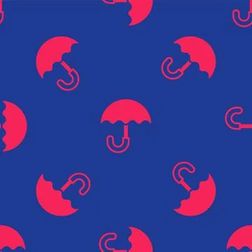 Red Classic elegant opened umbrella icon isolated seamless pattern on blue ba Stock Illustration