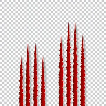 Red claws scratches - vector isolated on transparent background. Talons cuts Stock Illustration