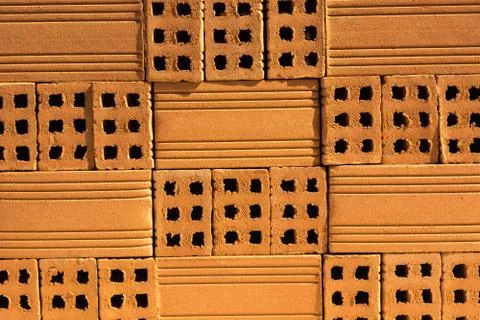 Red clay bricks close up Stock Photos