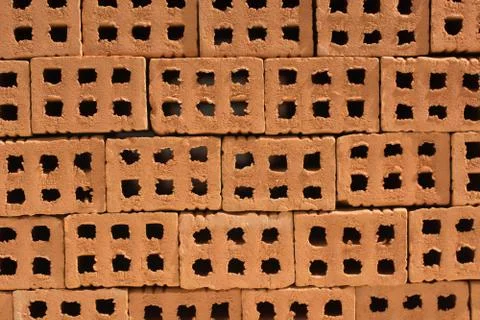 Red clay bricks close up Stock Photos
