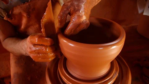 Red clay pot handmade Stock Footage 95624272