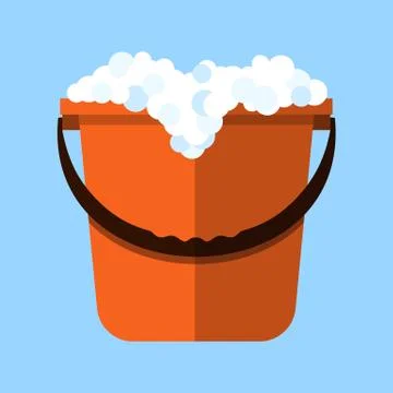 Red cleaning bucket with soap bubbles Ilustração Stock