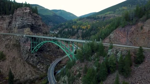 Red Cliff Bridge 3 | Autumn Colors | Camp Hale, Colorado | 4K Drone Footage Video stock 220291939
