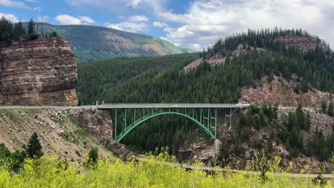 Red Cliff Bridge Over Eagle River, Historic Landmark of Colorado USA in Spring Stock Footage 344912462