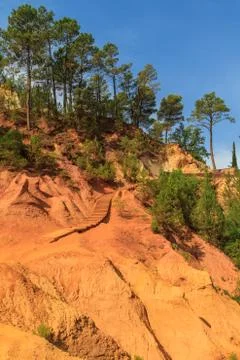 Red cliffs in roussillon (les ocres), provence, france Stock Photos