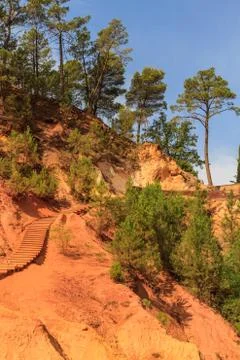 Red cliffs in roussillon (les ocres), provence, france Stock Photos