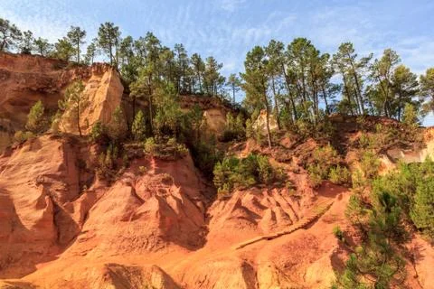 Red cliffs in roussillon (les ocres), provence, france Stock Photos