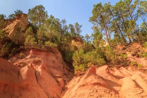 Red cliffs in roussillon (les ocres), provence, france Stock Photos