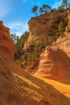 Red cliffs in roussillon (les ocres), provence, france Stock Photos