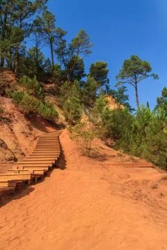 Red cliffs in roussillon (les ocres), provence, france Stock Photos