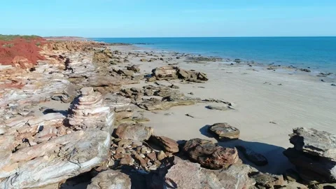 Red Cliffs, White Beach, Blue Ocean, Broome second clip Stock Footage 158835491