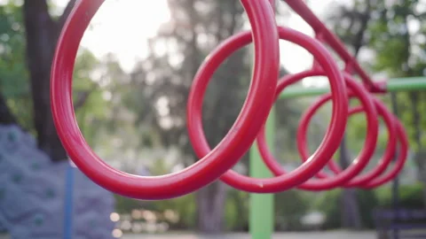 Red climbing roll bar in outdoor playground Stock Footage 149505414