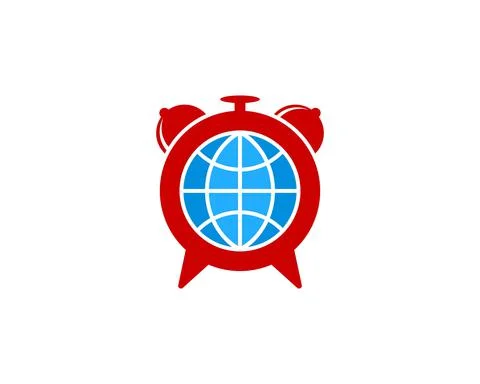 Red clock alarm with globe inside Stock Illustration