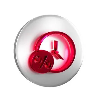Red Clock and percent icon isolated on transparent background. Silver circl.. 스톡 일러스트
