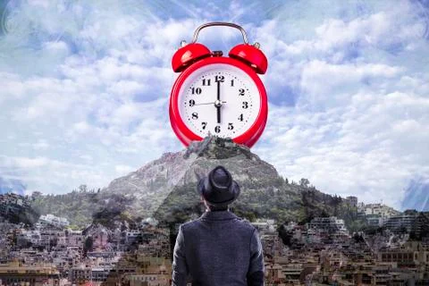 Red clock background Stock Photos