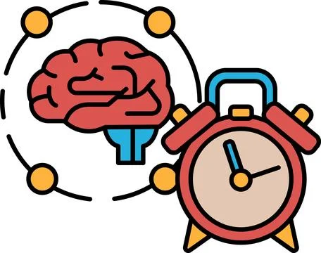 A red clock with a brain in the background Stock Illustration