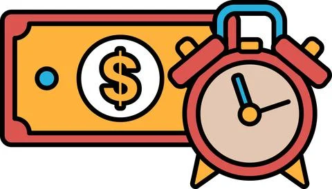 A red clock with a dollar sign on it Illustrazione stock