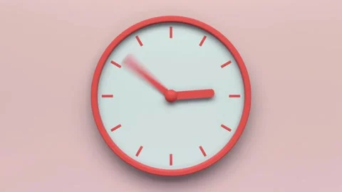 Red clock hands spinning fast against a pink background Video stock 333836315
