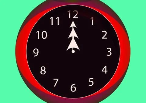 Red clock hands for twelve hours Stock Illustration