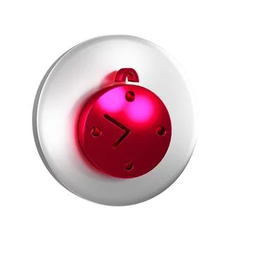 Red Clock icon isolated on transparent background. Time symbol. Silver circ.. Stock Illustration