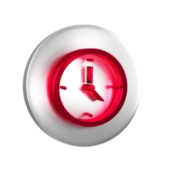 Red Clock icon isolated on transparent background. Time symbol. Silver circle 스톡 일러스트