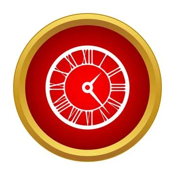 Red clock with roman numerals measuring time Illustrazione stock
