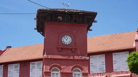 Red Clock Tower Building in Historical Malacca Malaysia Stock Photos