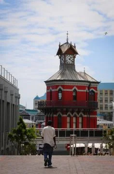Red clock tower in cape town, south africa Stock Photos