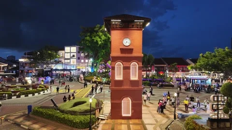 Red Clock Tower historic Red Dutch Square of Malacca City, Malaysia timelapse Stock Footage 334949619