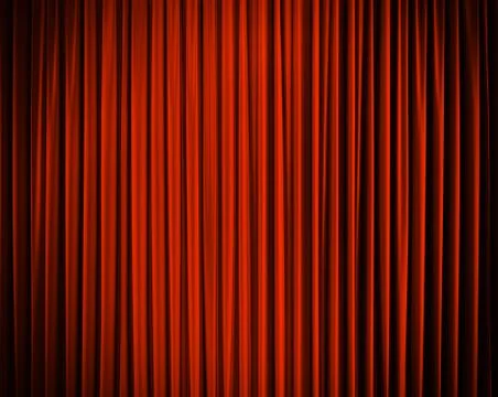Red closed curtain with light spots in a theater Stock Illustration