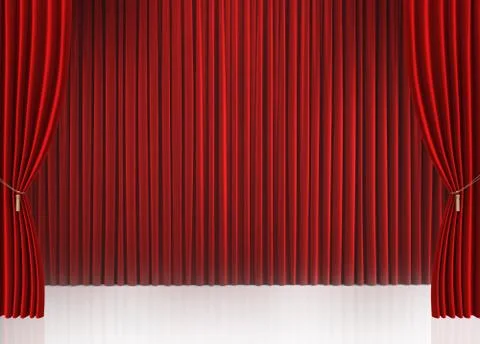 Red closed curtain with light spots in a theater Stock Illustration