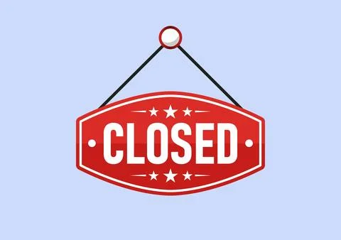 Red Closed Hanging Sign Vector Illustration Isolated on Light Blue Background Stock Illustration