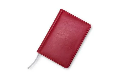 Red closed notebook isolated on white background. Mockup. Stock Photos