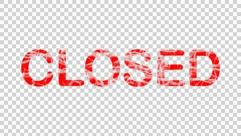 Red 'CLOSED' text with a distressed effect on a transparent checkered backg.. Stock Illustration