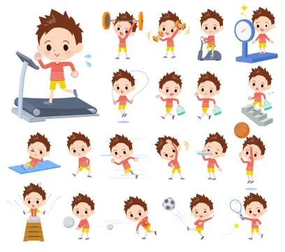 Red clothing boy exercise Illustrazione stock