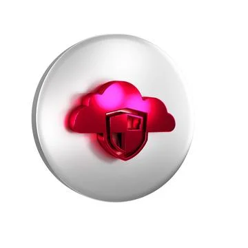 Red Cloud and shield icon isolated on transparent background. Cloud storage.. Illustrazione stock