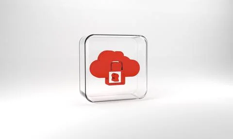 Red Cloud computing lock icon isolated on grey background. Security, safety,  Stock Illustration