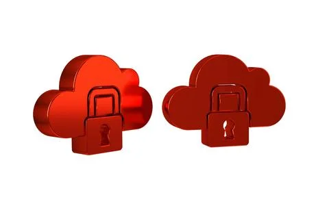 Red Cloud computing lock icon isolated on transparent background. Security,.. 스톡 일러스트