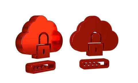 Red Cloud computing lock icon isolated on transparent background. Security,.. Stock Illustration