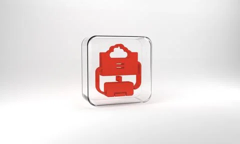 Red Cloud database icon isolated on grey background. Cloud computing concept イラスト素材