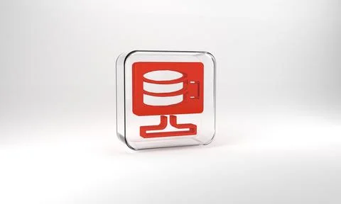 Red Cloud database icon isolated on grey background. Cloud computing concept Stock Illustration