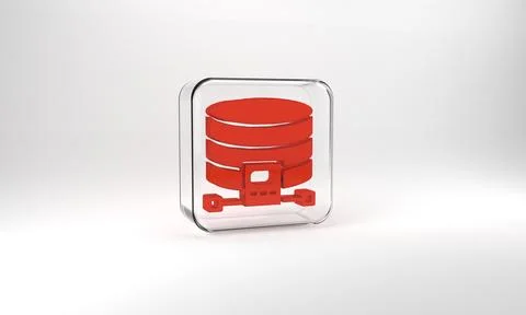 Red Cloud database icon isolated on grey background. Cloud computing concept Stock Illustration